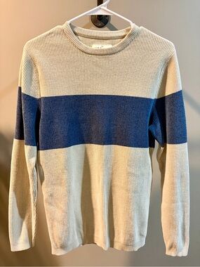 Men's The Normal Brand Cream and Blue Stripe Knit Sweater